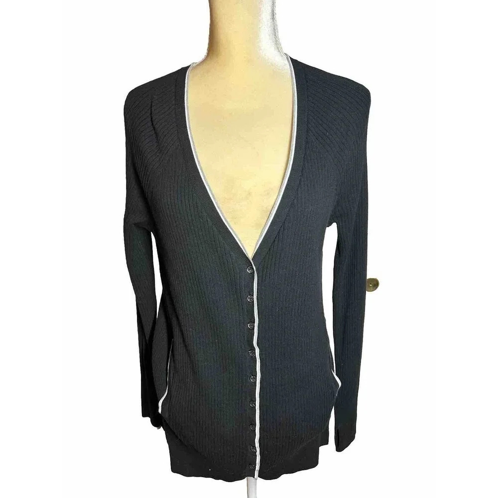 Victoria’s Secret Women’s Cotton Blend Cardigan Sweater Size M Black/White